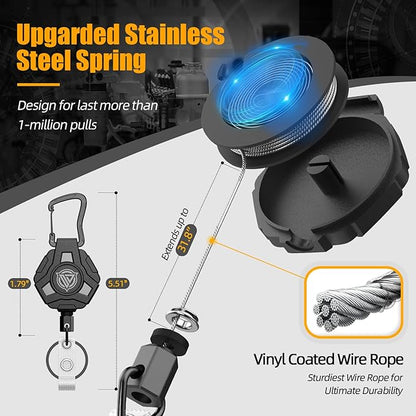 4 Pack Retractable Keychain Heavy Duty, Badge Reels Retractable, Tactical ID Badge Holder with Upgraded Zinc Alloy Carabiner, 31.5'' Coated Steel Cord, Bearing 8.0 oz