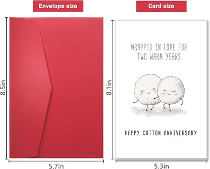 Cute 2nd Anniversary Card, Funny Cotton Balls Anniversary Card for Men Woman, Sweet Second Wedding Anniversary Card for Husband Wife, Happy Cotton Anniversary