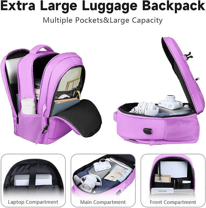 Lapsouno Large Laptop Backpack, Travel Laptop Backpack, 17.3 Inch Carry on Backpack with USB Port, TSA Travel Bag for Women,College School Backpack for Women,Light Purple