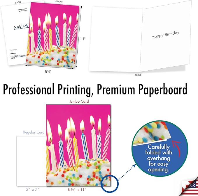The Best Card Company - 1 Large Birthday Card with Envelope (8.5 x 11 Inch) - Fun Celebration Card for Birthdays - Birthday Candles J6555ABDG