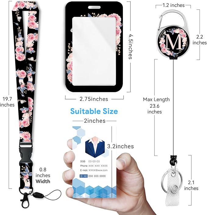 A-Z Badge Holder with Retractable Reel and Breakaway Lanyard Badge Clips Retractable Heavy Duty Badge Reel，Keychain，ID Holder with Breakaway Lanyard for School Nurse Office Teen M