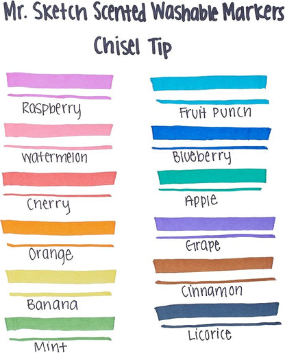 Mr. Sketch Scented Washable Markers, Chisel Tip Marker, Assorted Colors, 36 Count