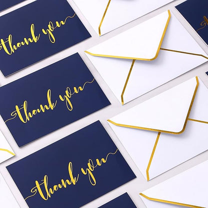 Winoo Design Heavy Duty Thank You Cards with Envelopes - 36 PK - Gold Thank You Notes 4x6 Inches - Baby Shower, Wedding, Small Business, Graduation, Funeral, Bridal Shower (Navy Blue)