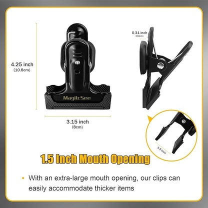 2 Pcs Heavy Duty Magnetic Clips with 1.5 Inch Mouth Opening - Securely Grip Flags, Backdrop Blueprints, Calendars,Tools - Ideal for Artists, Photography Shooting Studios, Worksite, Offices, Tool Carts