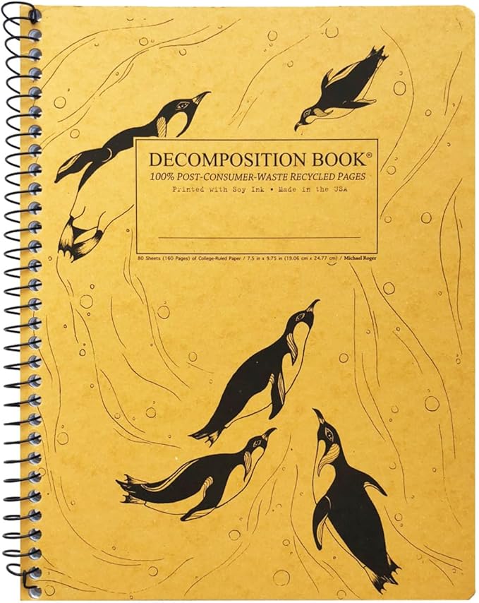 Decomposition King Penguins College Ruled Spiral Notebook - 9.75 x 7.5 Journal with 160 Lined Pages - 100% Recycled Paper - Cute Notebooks for School Supplies, Home & Office - Made in USA