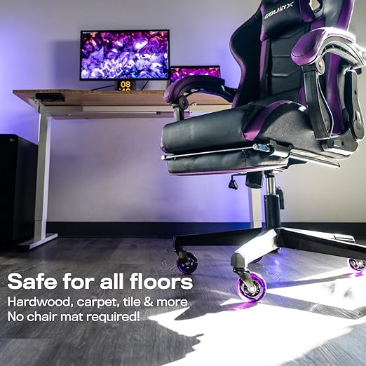 The Office Oasis Original Roller Style Office Chair Wheels (As Seen On PBS) - Smooth & Quiet Casters - Safe for Hardwood Floors & Carpet - Easy Installation with Universal Fit - Set of 5 - Purple