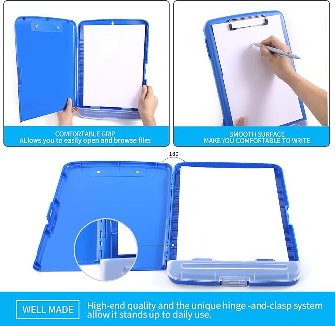 Clipboard with Storage, Large Capacity Nursing Clipboards with Low Profile Clip, Heavy Duty Plastic Storage Clipboard with Pen Holder, Side-Opening, Multifunctional Clipboard Case for Writing