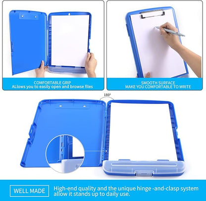 Clipboard with Storage, Large Capacity Nursing Clipboards with Low Profile Clip, Heavy Duty Plastic Storage Clipboard with Pen Holder, Side-Opening, Multifunctional Clipboard Case for Writing