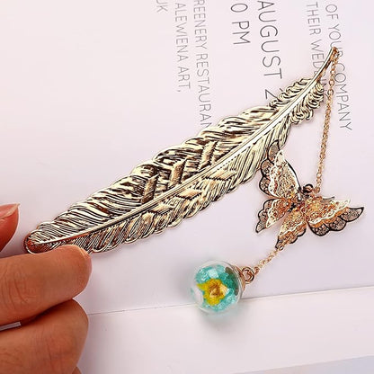Toirxarn Gold Feather Bookmark with Butterfly Charm - Elegant Bookmarks for Women, Book Lovers Gifts, Book Marker for Reading, Teacher Appreciation Gifts, Unique Birthday Gifts, Stocking Stuffers