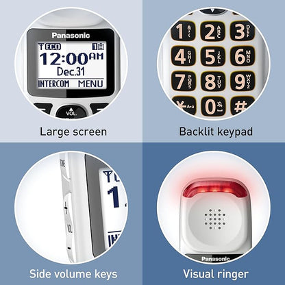Panasonic Amplified Cordless Phone with Slow Talk, 40dB Volume Boost, 100dB Loud Visual Ringer, Hearing Aid Compatibility, Large Screen and Backlit Keypad - KX-TGM420W - 1 Handset (White)