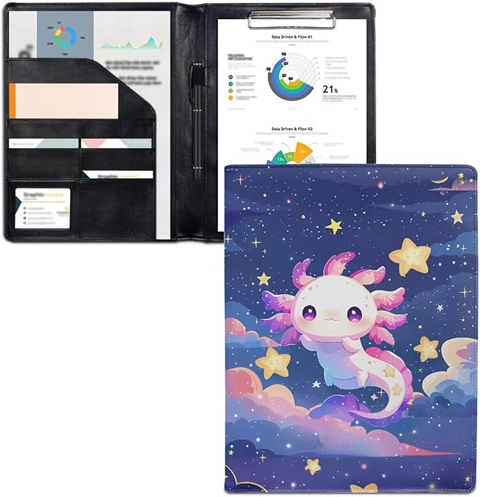 Cozeyat Galaxy Axolotl Clipboard Folder Portfolio, A4 Leather Padfolio Clipboard, Business Portfolio Clipboard Folder Professional Portfolio for Interview Resume Office Conference