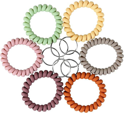 BIHRTC 6Pcs Wrist Coil Keychain Spiral Bracelet Wristband Stretchable Key Holder
