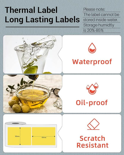 Phomemo Sticker Label M110/M221/M220/M120/M200/M150 Thermal Label- Black on Yellow 1.57"x1.18"(40x30mm) for Small Business, Home, Office, 230 Labels/Roll