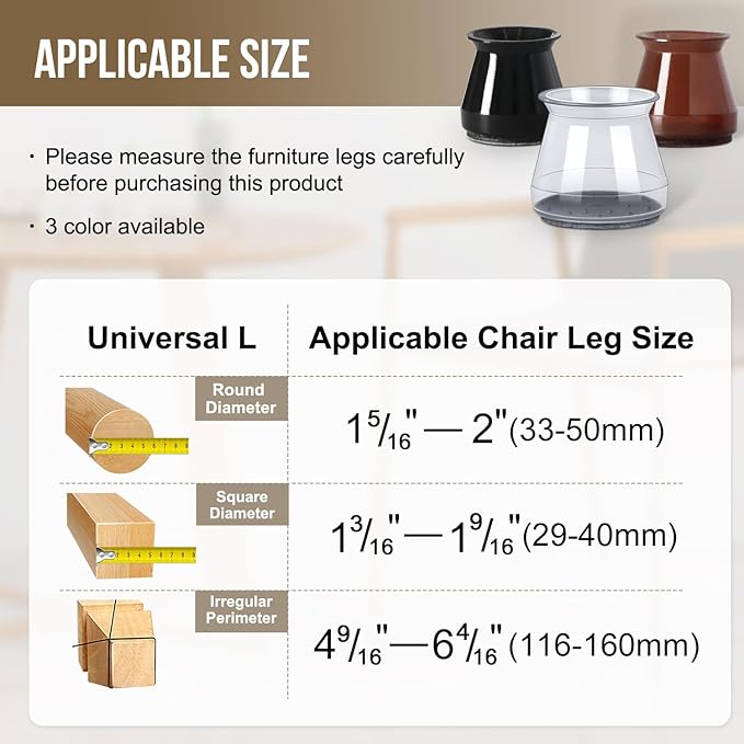 BUMACO 40Pcs Chair Leg Floor Protectors Chair Leg Protectors for Hardwood Floors Silicone Pads Covers to Protect Floors (Universal L Clear Fit 1.3"-2")