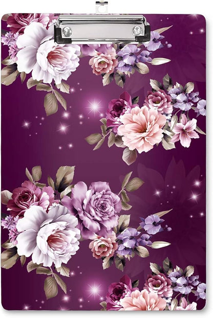WAVEYU Letter Size Clipboard, Cute Decorative Clipboard with Low Profile Clip for Students Nurse Flower Clipboard Designed for Office School, Purple Flower (12.5"x9")