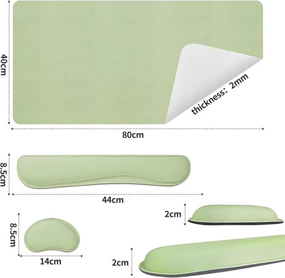 Bloss Leather Desk Mat and Keyboard Wrist Rest, Large Mouse Pad + Keyboard Pad+Mouse Wrist Support, Non-Slip Desk Mat Protector for Office, Home(35.4×15.7 Inches, Green)