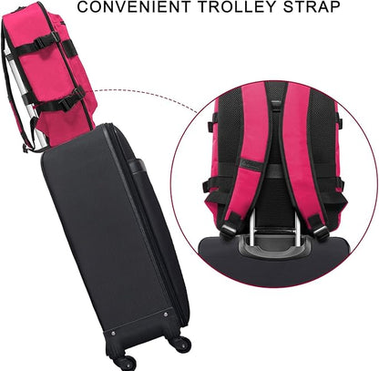 Travel Backpack 17L Lightweight Casual Small Carry-on Daypack 15-inch Laptop Notebook, Underseat Overnight Weekender, Rasberry