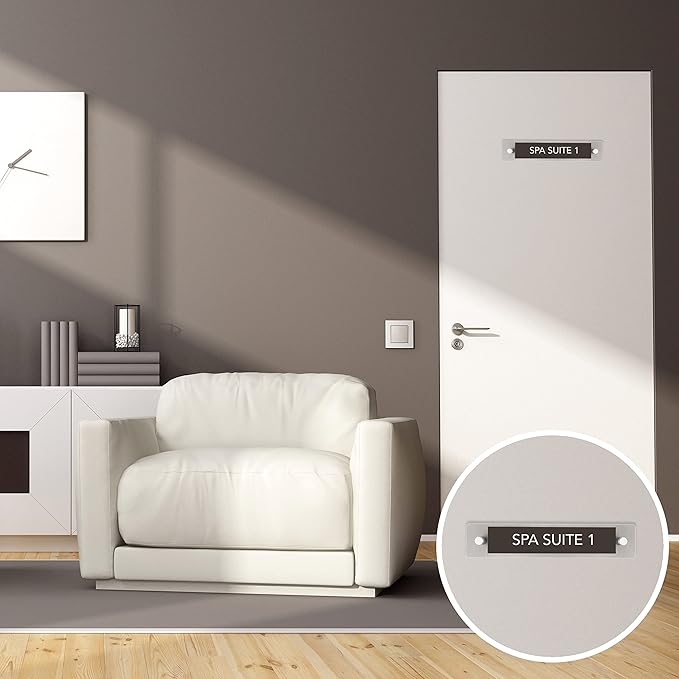 Set of 4 - Sturdy & Elegant Acrylic 2 Piece Wall Mount Name Plate Holder, Office Business Door Sign Holder with All Hardware Included, Card Inserts NOT Included, Inner Size, 8” x 2”