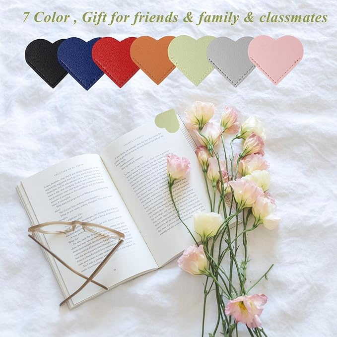 Leather Loveheart Bookmark,7pcs Page Corner Marks Reading Book Marker Book Reading Christmas Gift for Book Lovers