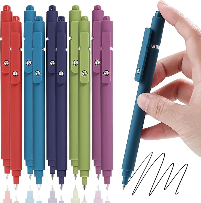 RIANCY Gel Pens, 10 Pcs 0.5mm Quick Dry Black Ink Pens Fine Point Smooth Writing Pens for Journaling Aesthetic Pens Retractable Gel Pens School Supplies Colorful Pens Gel Ink Pen Office Supplies