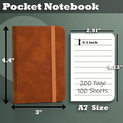 8 Pack Pocket Notebook Small Notebook, 3" x 4.4" Journal Notebook Hardcover with Thick Lined Paper, 200 Pages Leather Cover Mini Journal Notepad (Brown)