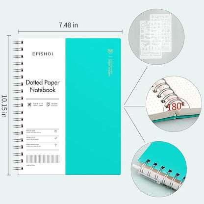 EMSHOI B5 Spiral Notebook Bullet Dotted Journal, Large 7.48" X 10.15", 300 Pages/150 Sheets, 100gsm Dot Grid Paper, Waterproof Hardcover, for Office School Women Men Work Writing Notes-LightBlue