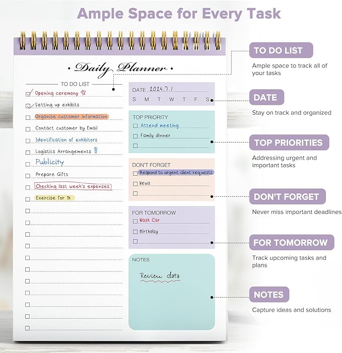 To Do List Notepad, To Do List Notebook for Work with 52 Undated Sheets, 6.7"×10.1", Daily To Do List Planner, Checklist Organizer Notebook for Office, Home and School- Purple