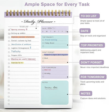 To Do List Notepad, To Do List Notebook for Work with 52 Undated Sheets, 6.7"×10.1", Daily To Do List Planner, Checklist Organizer Notebook for Office, Home and School- Purple