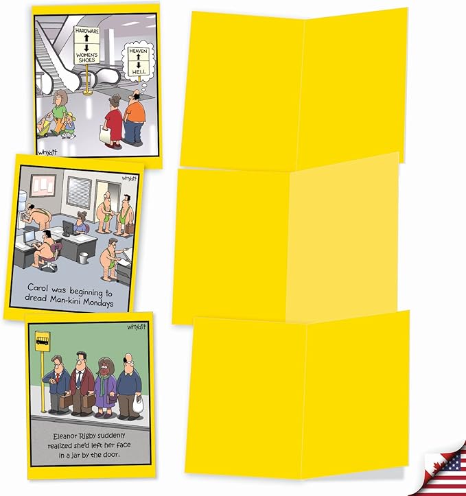 The Best Card Company - Variety Pack of 10 Funny Assorted Blank All Occasions Notecards 4 x 5.12 Inch w/Envelopes - Cartoon Humor for Men, Women (10 Designs, 1 Each) - Wild for Whyatt M6463OCB