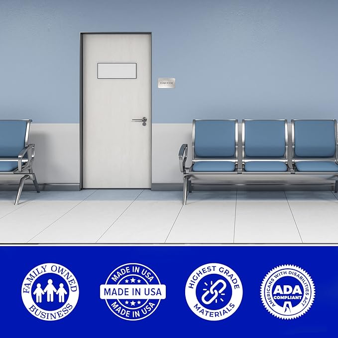 Exam Room Sign for Business - Medical Office Signs, Aluminum Brushed Silver, Tamper-Proof, Heavy Duty Mounting Tape, Easy Install, Office Décor, ADA Compliant, Grade 2 Braille (7”W x 4”H) ADASigns.org