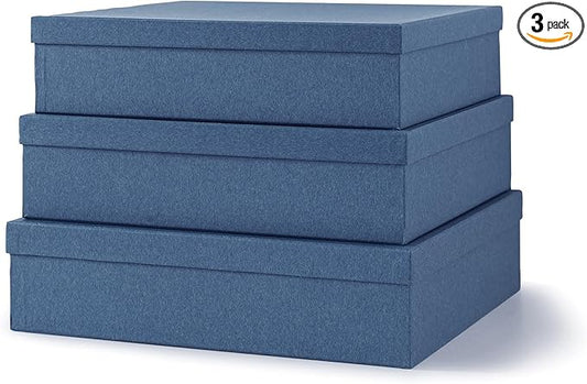 Soul & Lane Decorative Storage Boxes with Lids, Paper Storage Box Set for Keepsakes, Stationery, Office Organizers, Nesting Boxes, Navy Blue