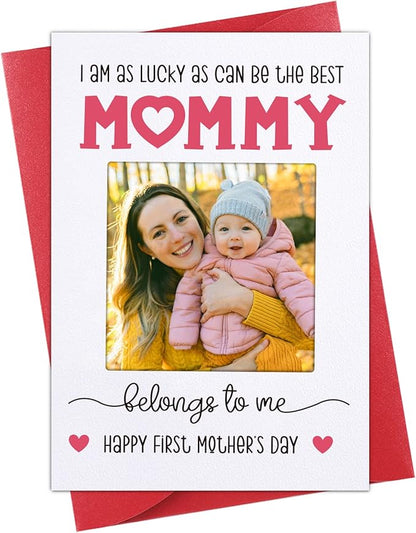 FaCraft Happy First Mothers Day Cards for New Mom First Time Mom Pregnancy From Bump Baby Boy Girl, 4 x 6, with Photo Insert, Gift Card with Envelope