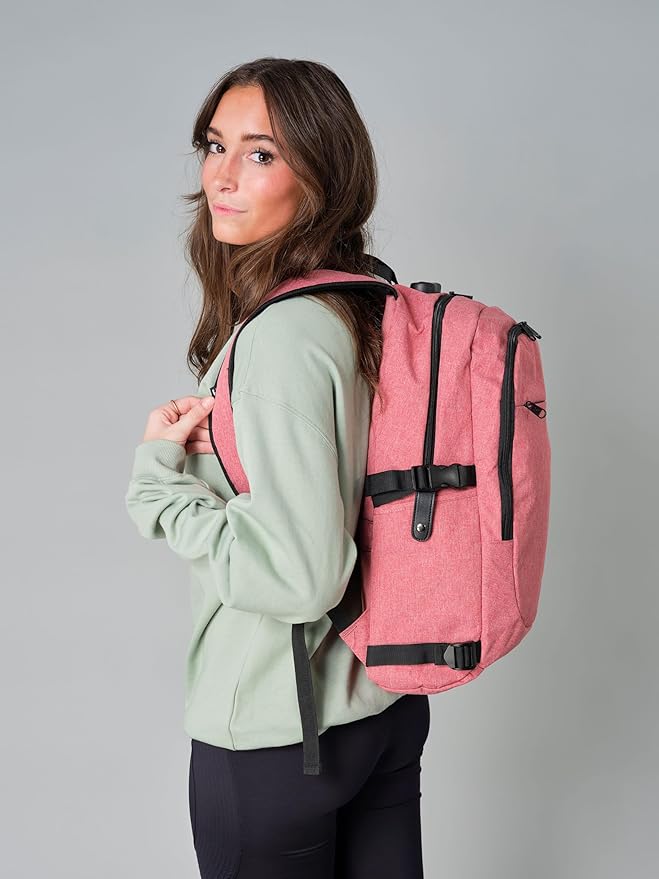 Varietyathletics 19" Laptop Backpack and Organizer Case Set USB Headset Port Anti-Theft Waterproof Travel Work College (Red)