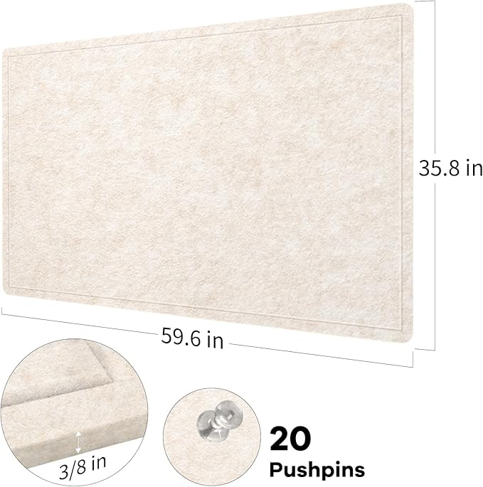 Large Bulletin Board - 60 x 36 Inches, Decorative Felt Pin Board for Wall - 5' x 3' Foldable Photo Display Board with Self-Adhesive Tape, Includes 20 Push Pins -Oatmeal