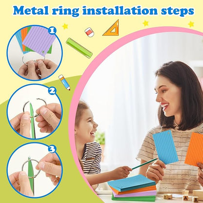 Colored Index Cards 3x5 Inches Flash Cards with Ring Lined Flashcards Heavy Note Cards for Studying School Supplies College, 200 Count