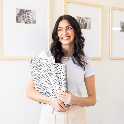 Steel Mill & Co Cute Large Spiral Notebook College Ruled, 11" x 9.5" with Durable Hardcover and 160 Lined Pages, Black Dots