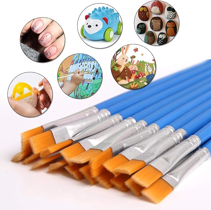 DECYOOL 60 Pcs Paint Brushes Set Kids Nylon Flat Hair Small Oil Watercolor Artist Painting Kits Bulk for Acrylic Painting