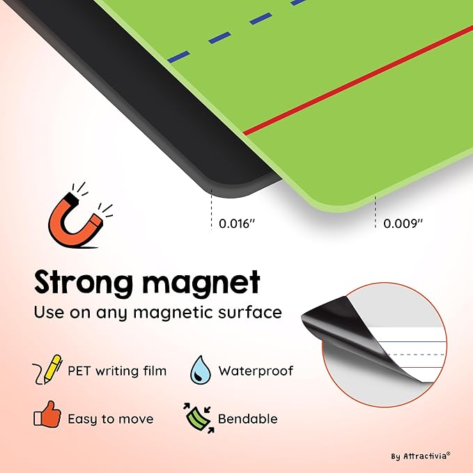 Dry Erase Magnetic Sentence Strips for Teachers, Whiteboards & Classrooms - 24" x 3.5" - 6 Colored Sentence Strips - Practice Handwriting, Sight Words, Spelling and Math