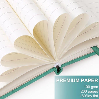 A5 Leather Journal Notebook with Pen, 200 Pages Hardcover Journal with Pocket, 100gsm Thick Lined Paper Daily Diary for Men and Women, Great Gift for Business School Travel Personal - Light Blue