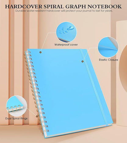 Graph Paper Notebook, Spiral Notebook Journal 8.5” x 11”, A4 Large Grid Notebooks for Women Men, 100 GSM Graph Paper, Plastic Hardcover Spiral Graphing Journals for Work School Engineerin, Blue