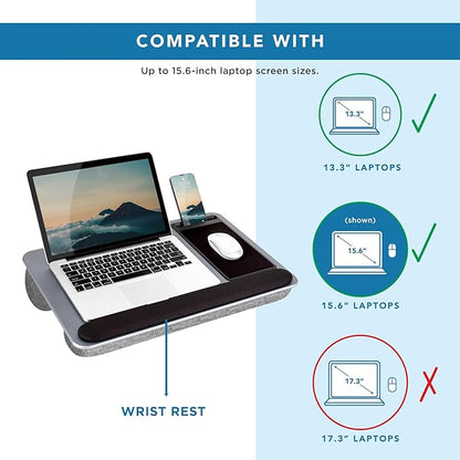 LAPGEAR Home Office Pro Lap Desk with Wrist Rest, Mouse Pad, and Phone Holder - Silver Carbon - Fits up to 15.6 Inch Laptops - Style No. 91615