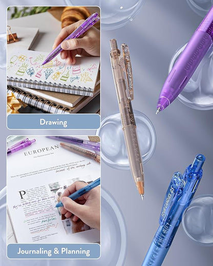 Four Candies 12Pack 0.5mm Quick Dry Retractable Gel Pen Set, Cute Transparent Fine Point Multicolor Note Taking Aesthetic lnk Pens, Comfort Grip 12 Ink Colors Drawing Writing School Office Home