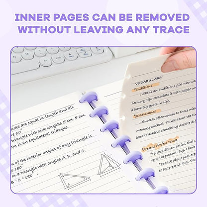 Discbound Notebook, 8-Disc Disbound Planner with Removable Pages, 180 Pages Spiral Notebook, Poly Cover Discbound Planner for Work, Travel, Note Taking(With Index Sticker),Purple,A5