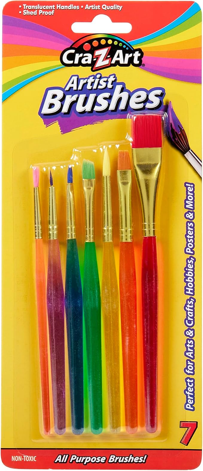 Cra-Z-Art Artist Brushes, Assorted Sizes Blist Carded, 7 Count