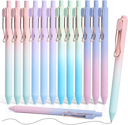 Gel Pens, 12 Pcs Smooth Writing Pens No Bleed & Smear, Black Ink Cute Pens Fine Point (0.5mm), Retractable Aesthetic Journaling Pens School Office Supplies for Women & Men