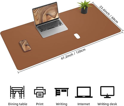 Leather Desk pad Protector, Large Desk mat with Natural Cork & PU Leather,Mouse pad,Non-Slip Office Desk Mat,Waterproof Desk Writing Pad for Office and Home (47in*23.7in, Brown)