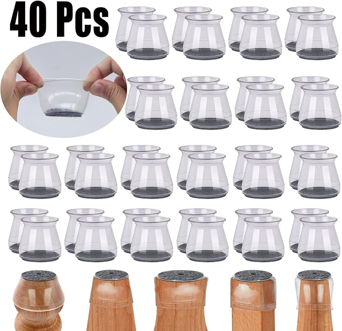 BUMACO 40Pcs Chair Leg Floor Protectors Chair Leg Protectors for Hardwood Floors Silicone Pads Covers to Protect Floors (Clear, Universal S (0.9"-1.29")