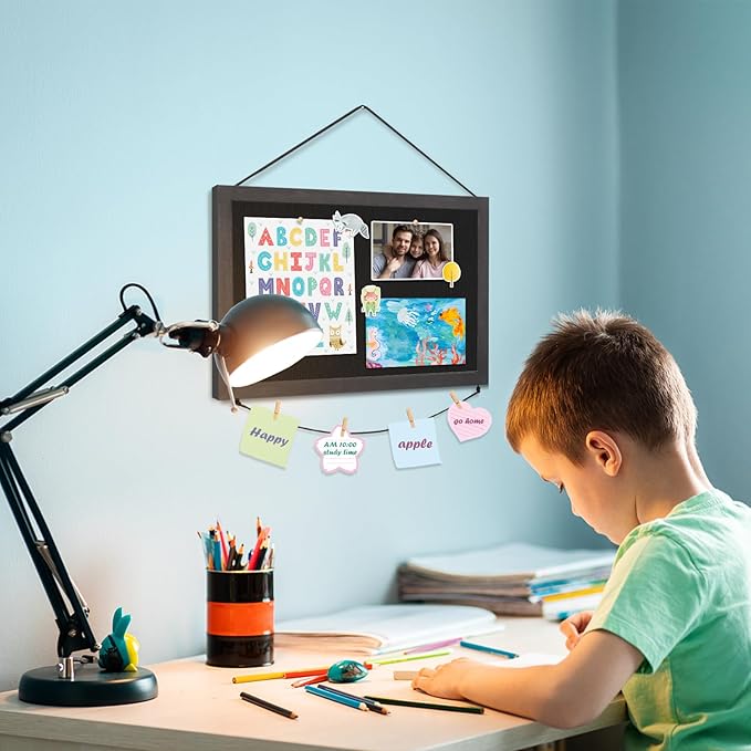 Miratino 2pcs Pin Board Bulletin Board, 16 "x11 Black Linen Cork Boards for Walls with Black Frame,Vision Board for Home Kitchen School Office Decor