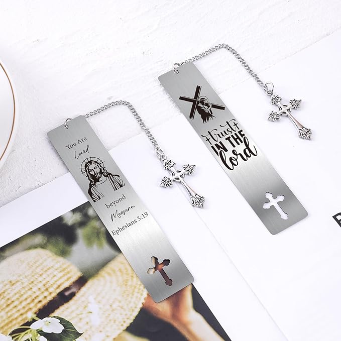 Jesus Christian Metal Bookmark - 2 PCs Bible Verse Bookmarks for Reading Women Men Religious Scripture Gifts Trust in The Loid Book Marks Cross for Book Lovers Readers Christmas Birthday
