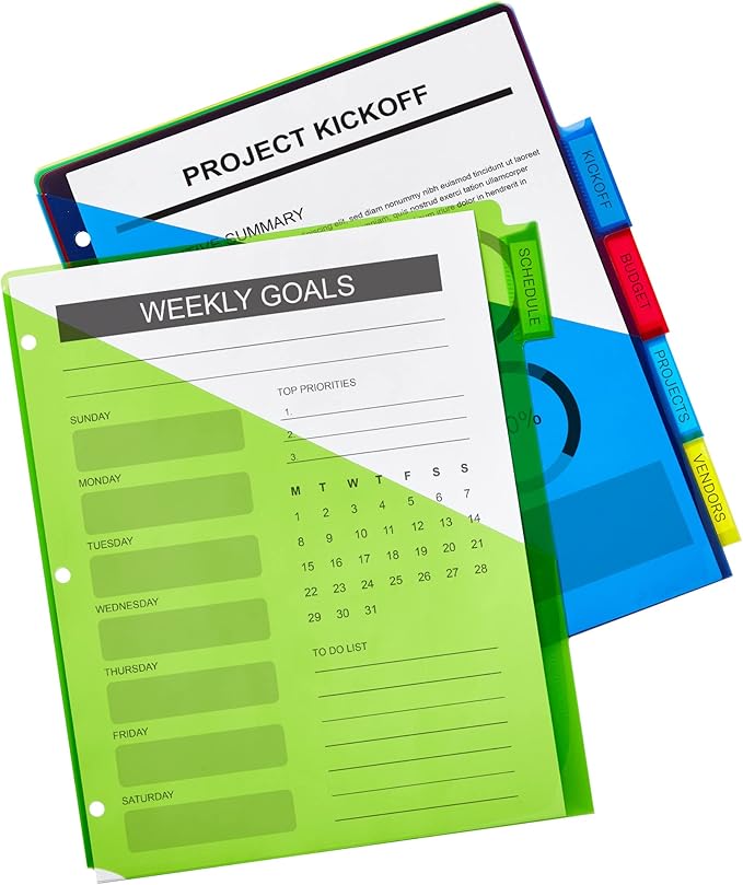 Avery Dividers for 3 Ring Binders, 5-Tab Sets, Two-Pocket Plastic Binder Dividers with Tabs, Multicolor, 1 Set (11906)